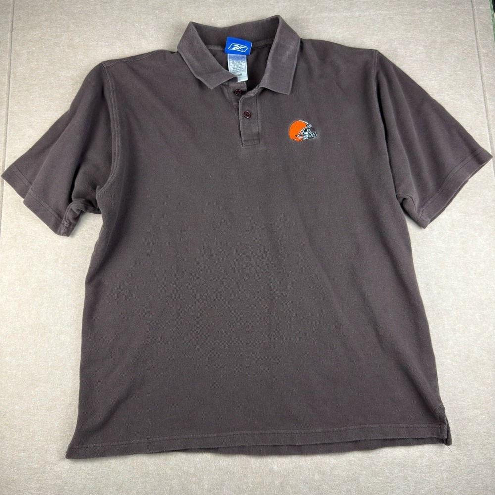 Reebok NFL Polo Shirt Men M Brown Cleveland Browns Logo Football Team Cotton Y2K - Picture 1 of 9